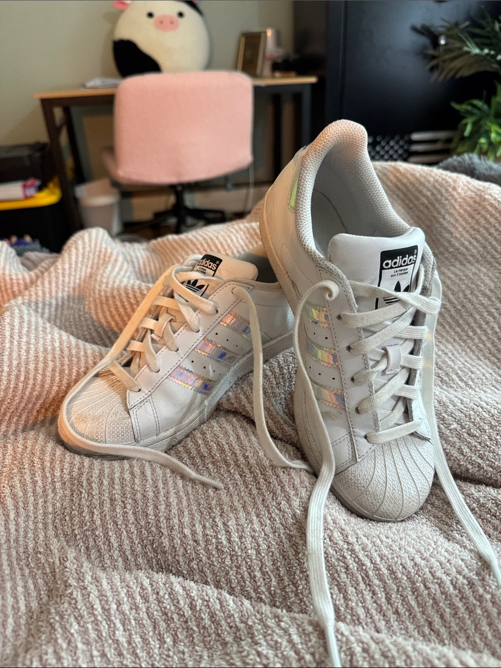 adidas Kids White Sneakers with Iridescent Stripes